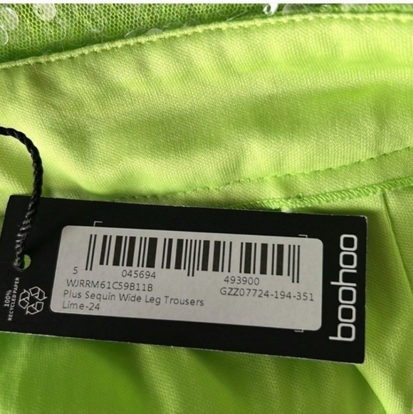 🍂🍁NWT BOOHOO LIME GREEN SEQUIN PANTS 20 - Picture 8 of 8